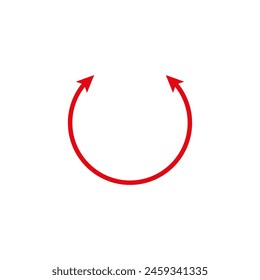 Dual round red arrow in the shape of a circle. Double ended  thin long arrow. Vector illustration on white background. Flat style and design.