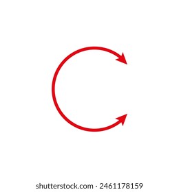 Dual round red arrow in the shape of a circle. Double ended  thin long arrow. Vector illustration on white background. Flat style and design.