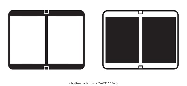 Icono de Vector de arte de línea de dispositivo de teléfono inteligente móvil plegable de doble pantalla para App y Sitios web.
