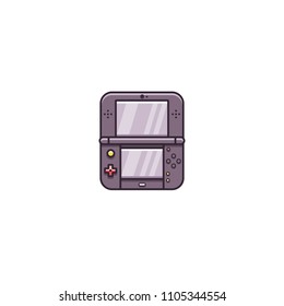 Dual screen game console - flat color line icon on isolated background. Handheld portable gaming device, gadget in thin linear design. 