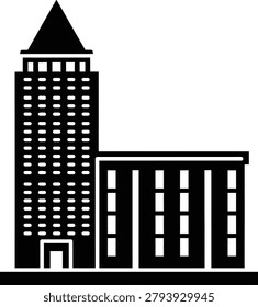 Dual Section Multistory Building Line Art Icon