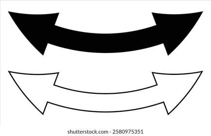 Dual semi circle arrow. Black  and white arrows set.  Dual sided curved arrow icon. Double ended arrow illustration.  Arrow indicated the direction symbol. 