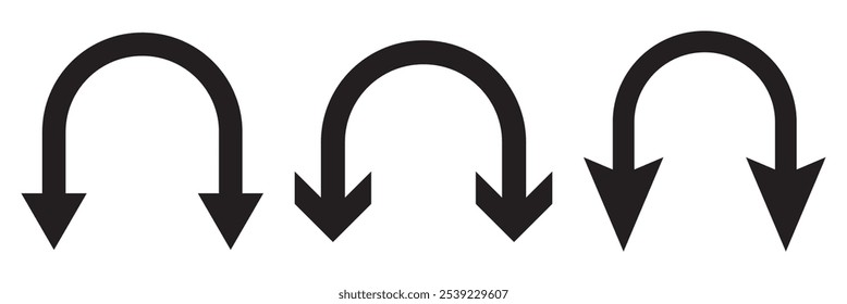 Dual semi circle arrow icon vector set . Black dual arrow icon vector set . long dual arrow . 