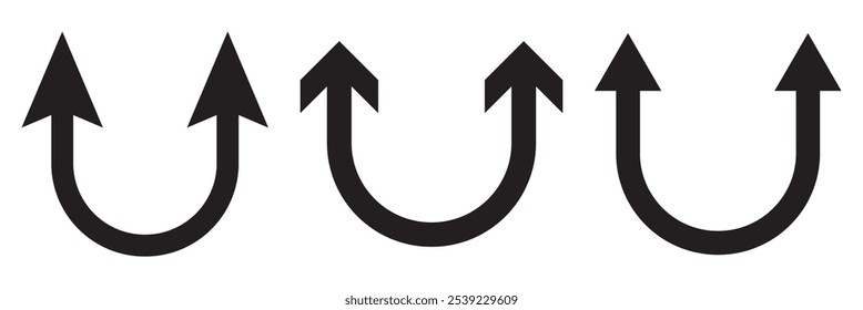 Dual semi circle arrow icon vector set . Black dual arrow icon vector set . long dual arrow . 