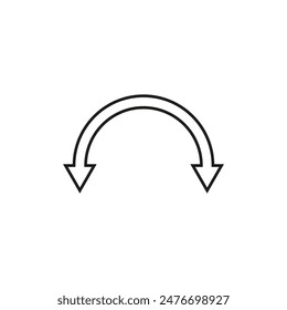 Dual semi circle arrow. Semicircular curved long double ended arrow. Vector illustration. Thin outline and line art style.	
