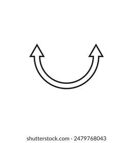 Dual semi circle arrow. Semicircular curved long double ended arrow. Vector illustration. Thin outline and line art style.	
