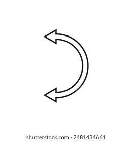 Dual semi circle arrow. Semicircular curved long double ended arrow. Vector illustration. Thin outline and line art style.	
