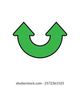 Dual semi circle arrow. Semicircular curved bold wide double ended arrow with outline.