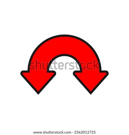 Dual semi circle arrow. Semicircular curved bold wide double ended arrow with outline.