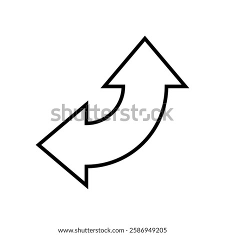 Dual semi circle arrow. Semicircular curved wide double ended arrow with outline.