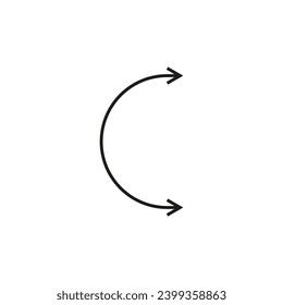 Dual semi circle arrow. Vector illustration. Semicircular curved thin long double ended arrow.	