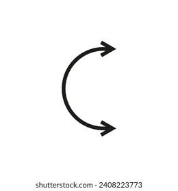 Dual semi circle arrow. Vector illustration. Semicircular curved thin long double ended arrow.	