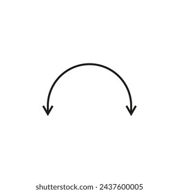 Flecha de semicírculo doble. Ilustración vectorial. Semicircular curvada delgada flecha larga de dos puntas.	