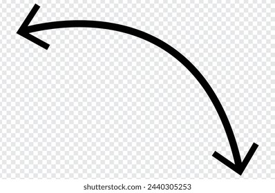 Flecha de semicírculo doble. Ilustración vectorial. Semicircular curvada delgada flecha larga de dos puntas.