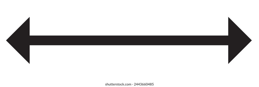 Dual semi circle arrow. Vector illustration. Semicircular curved thin long double ended arrow. Long arrow vector icon. Black horizontal double arrow. Vector 10 Eps. Black simple symbol for measuring.