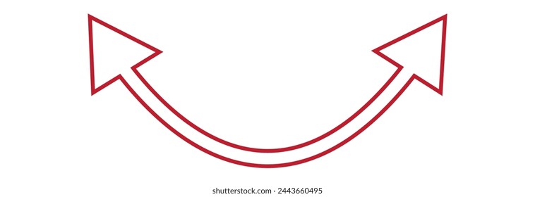 Flecha de semicírculo doble. Ilustración vectorial. Semicircular curvada delgada flecha larga de dos puntas. Icono de vector de flecha larga. Flecha doble horizontal negra. Vector 10 Eps. Símbolo simple negro para medir.