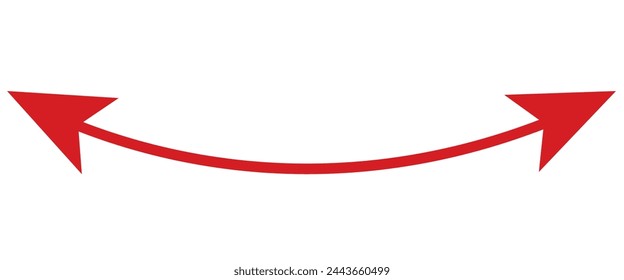 Dual semi circle arrow. Vector illustration. Semicircular curved thin long double ended arrow. Long arrow vector icon. Black horizontal double arrow. Vector 10 Eps. Black simple symbol for measuring.