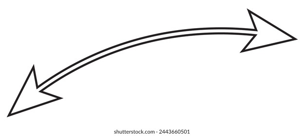 Dual semi circle arrow. Vector illustration. Semicircular curved thin long double ended arrow. Long arrow vector icon. Black horizontal double arrow. Vector 10 Eps. Black simple symbol for measuring.