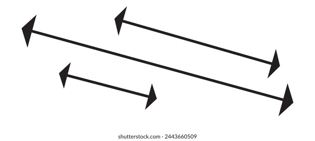 Dual semi circle arrow. Vector illustration. Semicircular curved thin long double ended arrow. Long arrow vector icon. Black horizontal double arrow. Vector 10 Eps. Black simple symbol for measuring.