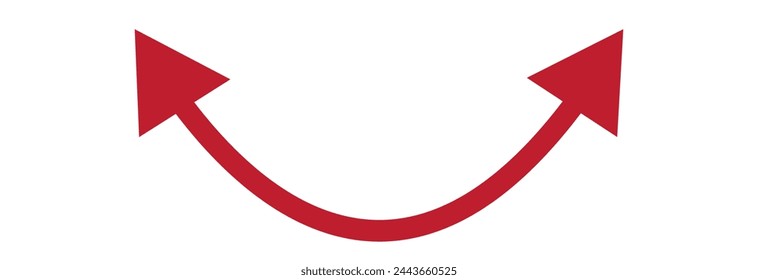 Dual semi circle arrow. Vector illustration. Semicircular curved thin long double ended arrow. Long arrow vector icon. Black horizontal double arrow. Vector 10 Eps. Black simple symbol for measuring.
