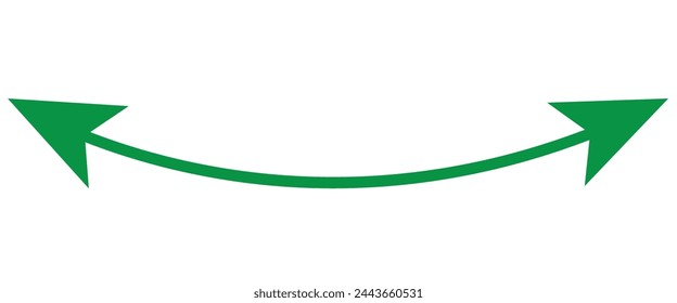 Dual semi circle arrow. Vector illustration. Semicircular curved thin long double ended arrow. Long arrow vector icon. Black horizontal double arrow. Vector 10 Eps. Black simple symbol for measuring.