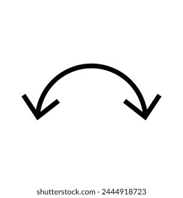 Dual semi circle arrow. Vector illustration. Semicircular curved thin long double ended arrow. Semicircular curved thin long two sided arrow. Vector illustration. Eps file 19.