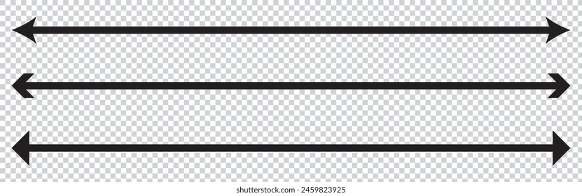 Flecha de semicírculo doble. Ilustración vectorial. Icono de Vector de flecha larga. Flecha doble Horizontal negra. Vector 10 Eps.