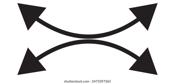 Dual semi circle arrow. Vector illustration. Semicircular curved thin long double ended arrow. Dual sided arrow Vector.