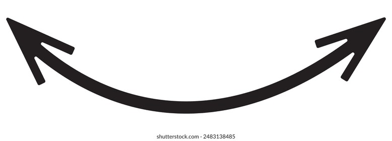 Dual semi circle arrow. Vector illustration. Semicircular curved thin long double ended arrow. Long arrow vector icon. Black horizontal double arrow. Vector 10 Eps. Black simple symbol for measuring.