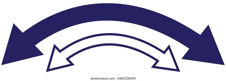 Dual semi circle arrow. Vector illustration. Semicircular curved thin long double ended arrow. Long arrow vector icon. Black horizontal double arrow. Vector 10 Eps. Black simple symbol for measuring.