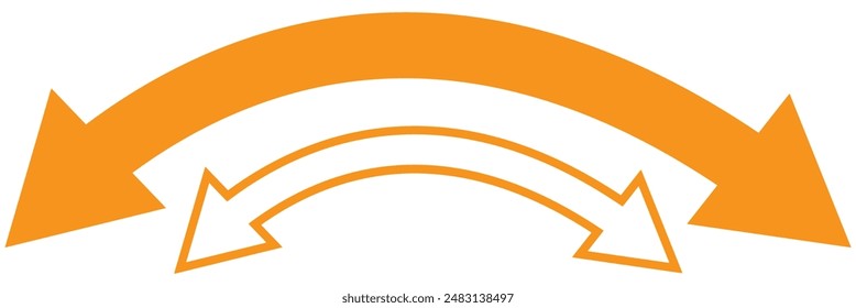 Dual semi circle arrow. Vector illustration. Semicircular curved thin long double ended arrow. Long arrow vector icon. Black horizontal double arrow. Vector 10 Eps. Black simple symbol for measuring.