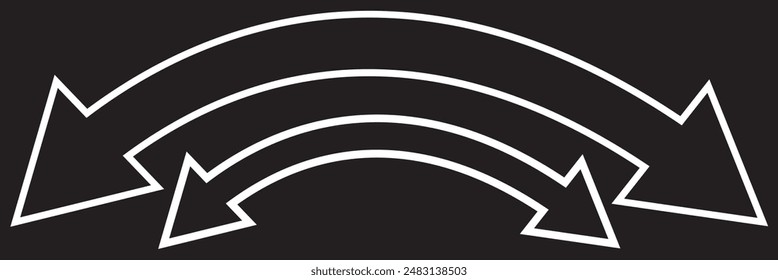 Dual semi circle arrow. Vector illustration. Semicircular curved thin long double ended arrow. Long arrow vector icon. Black horizontal double arrow. Vector 10 Eps. Black simple symbol for measuring.
