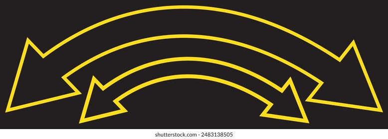Dual semi circle arrow. Vector illustration. Semicircular curved thin long double ended arrow. Long arrow vector icon. Black horizontal double arrow. Vector 10 Eps. Black simple symbol for measuring.
