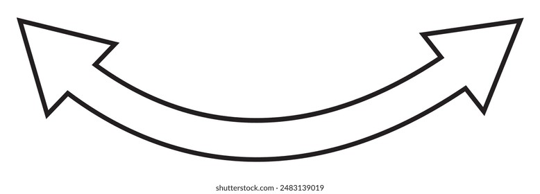 Dual semi circle arrow. Vector illustration. Semicircular curved thin long double ended arrow.