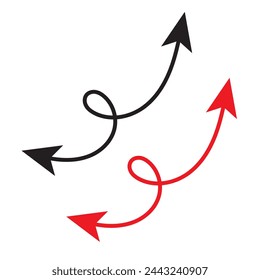 Dual semi circle coloring arrow. Vector illustration. Semicircular curved thin long double ended arrow.