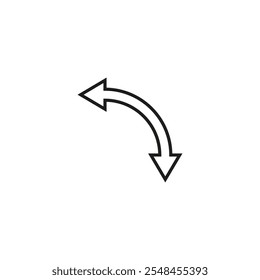 Dual semi circle outline arrow. Semicircular curved double ended arrow. Vector illustration and line art style.