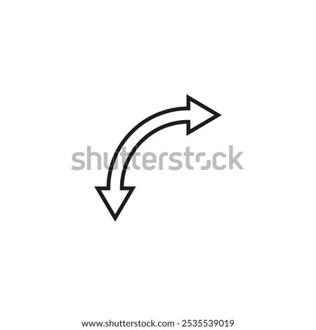 Dual semi circle outline arrow. Semicircular curved double ended arrow. Vector illustration and line art style.