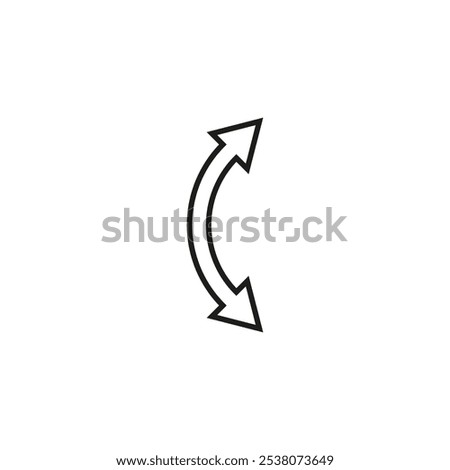 Dual semi circle outline arrow. Semicircular curved double ended arrow. Vector illustration and line art style.