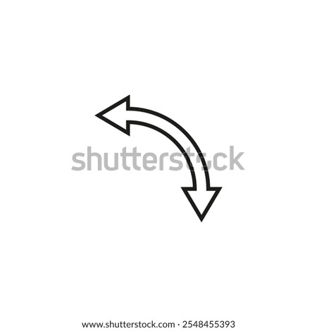 Dual semi circle outline arrow. Semicircular curved double ended arrow. Vector illustration and line art style.