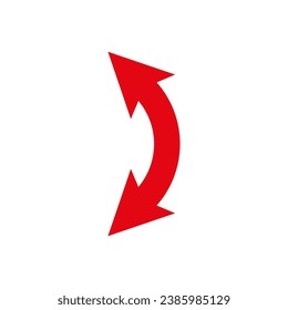 Dual semi circle red arrow. Semicircular double ended arrow. Curved arc wide shape. Vector illustration.