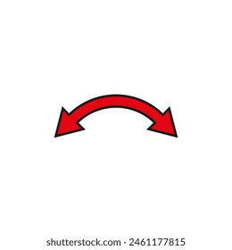Dual semi circle red arrow. Semicircular curved double ended arrow. Vector illustration.