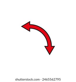 Dual semi circle red arrow. Semicircular curved double ended arrow. Vector illustration.