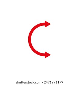 Flecha roja semicírculo doble. Ilustración vectorial. Semicircular curvada larga de doble punta flecha.