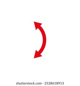 Dual semi circle red arrow. Vector illustration. Semicircular curved double ended arrow.