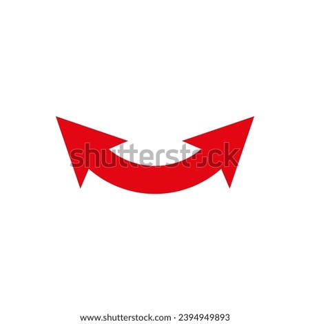 Dual semi circle red arrow. Semicircular double ended arrow. Curved arc wide shape. Vector illustration.