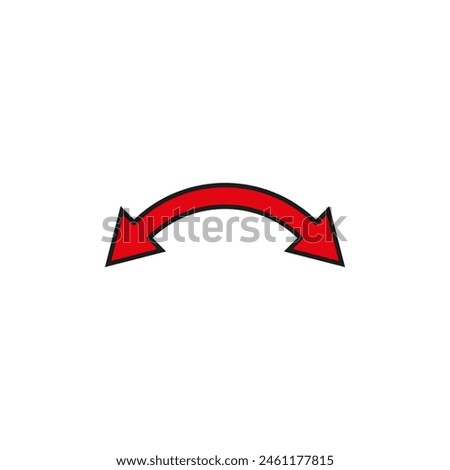 Dual semi circle red arrow. Semicircular curved double ended arrow. Vector illustration.