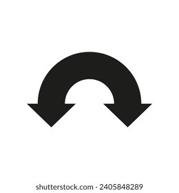 Dual semi circle wide bold arrow. Vector illustration. Semicircular curved thin long double ended arrow.	