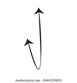 Flecha semicírculo doble. Ilustración vectorial. Flecha semicircular curvada fina de punta larga