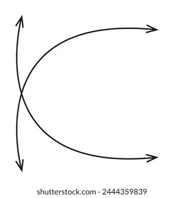 Dual semi-circle arrow. Vector illustration. Semicircular curved thin long ended arrow