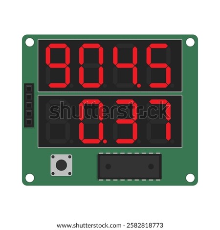 Dual seven segment LED display. Vector circuit board image for electronic illustrations, educational materials, and industrial applications
